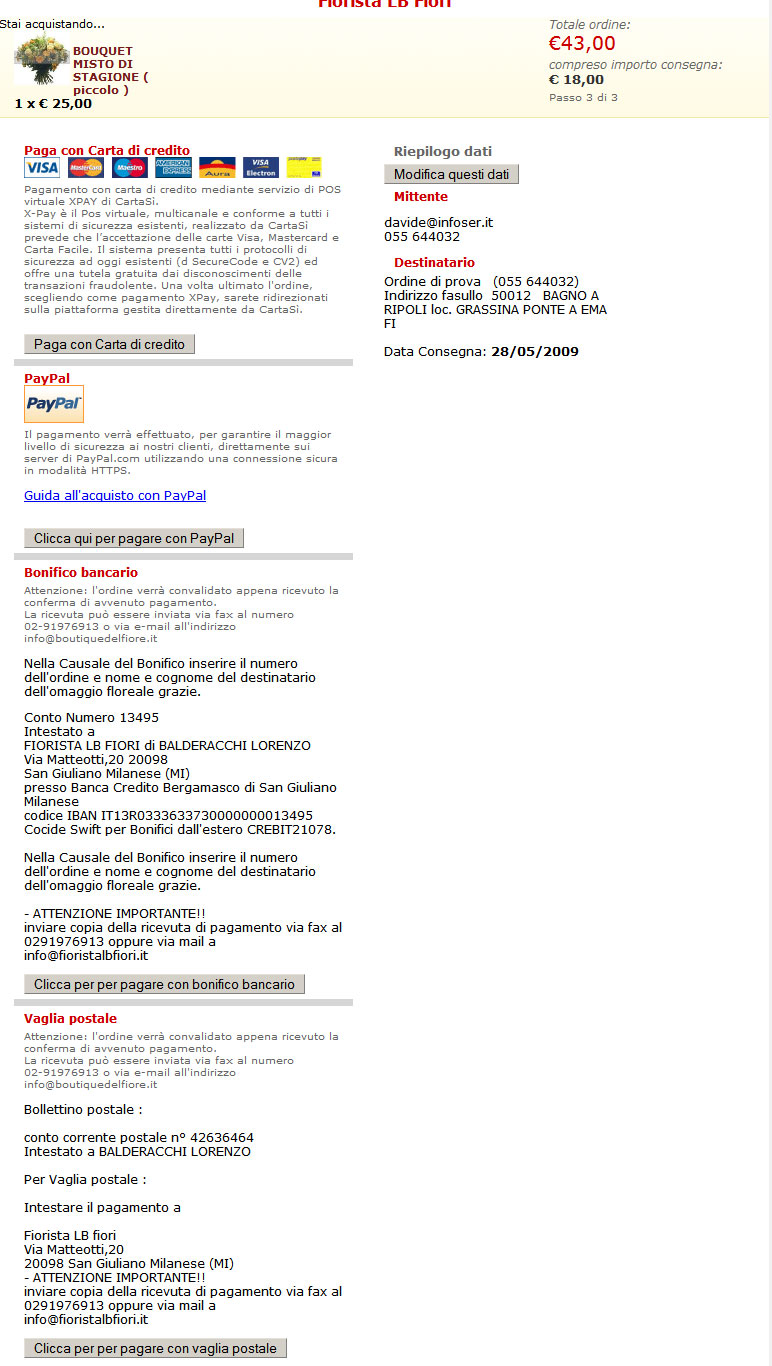 pagina pagamento ordini